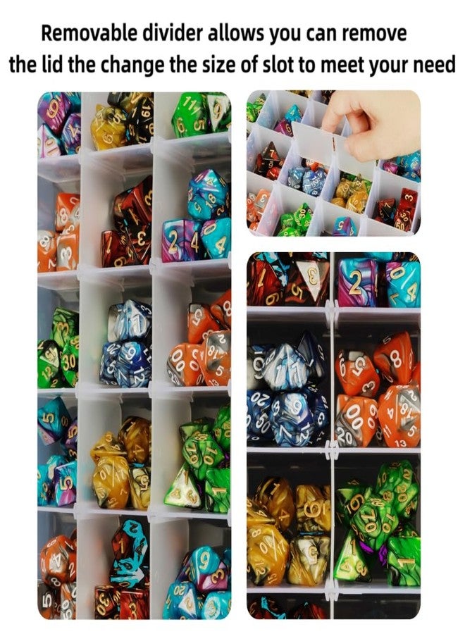 PUGED 2 Pack DND Dice Storage Box Each 24 Grids Polyhedral Dice Organizer with Removable Dividers Holding Up To 1600 Dices Small Craft Containers for Dice Collectors or RPG D&D Games (Box only) - Image 4